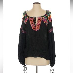 PatBO Black Beaded Long Sleeve Tunic Top ~ Sz 4